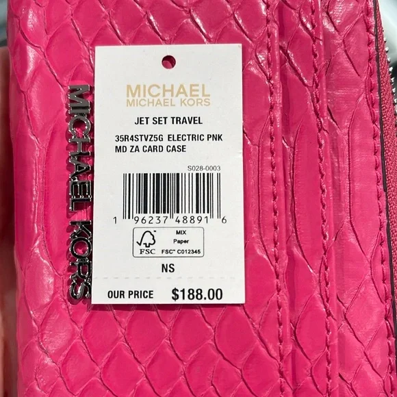 Michael Kors Women Medium Zip Around Card Case Coin Pouch Wallet Electric Pink - Picture 5 of 16